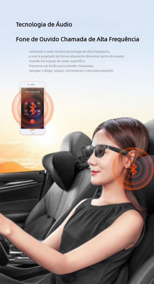 Óculos Inteligentes para Motoristas, Óculos de Sol Anti-Luz Azul com Fone Bluetooth e Áudio IA