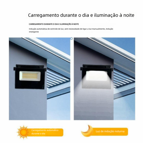 Projetor LED Solar Dobrável | IP65 Impermeável | Sensor de Movimento | Regulável + Controle Remoto | Ra 90 | Para Jardim e Parede Externa