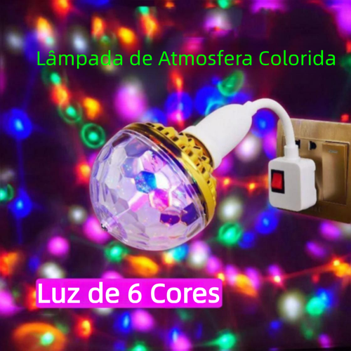 Lâmpada Bola Mágica LED Colorida E27, Luz Rotativa para Palco, KTV e Bar, Efeito Laser e Piscante, Cor Dourada