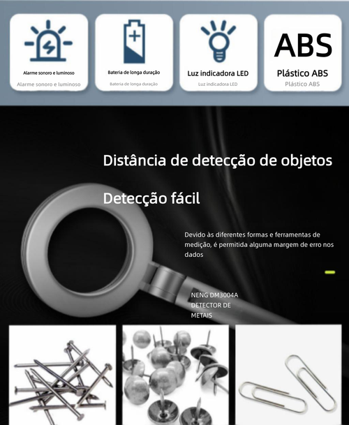 Detector de Metais Portátil, Alta Sensibilidade, Aparelho de Rastreio para Segurança, Detecção Externa e de Celulares