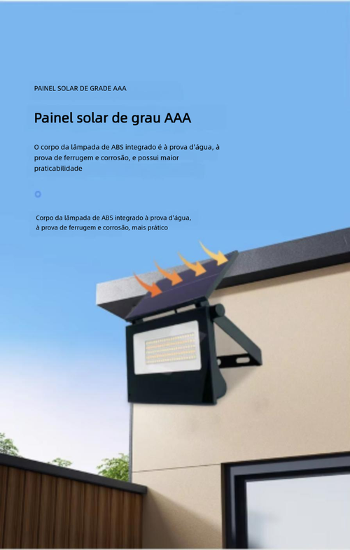 Projetor LED Solar Dobrável | IP65 Impermeável | Sensor de Movimento | Regulável + Controle Remoto | Ra 90 | Para Jardim e Parede Externa