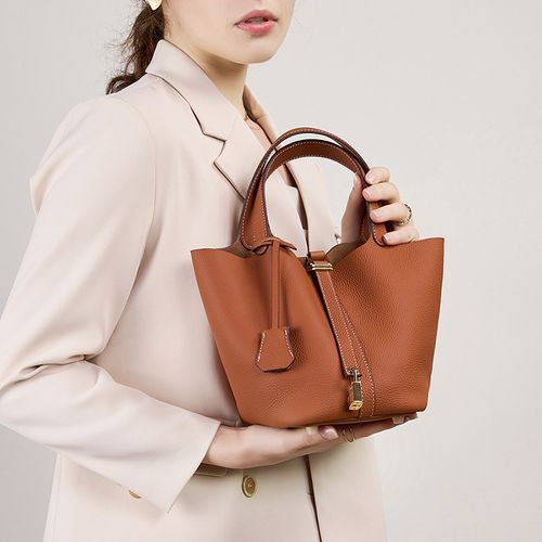 Bolsa balde de couro genuíno