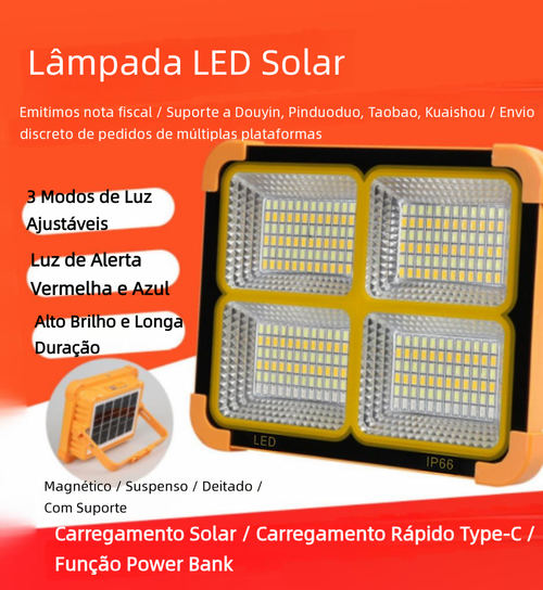 Luz Solar Portátil Multifuncional com Holofote Recarregável para Camping e Emergências