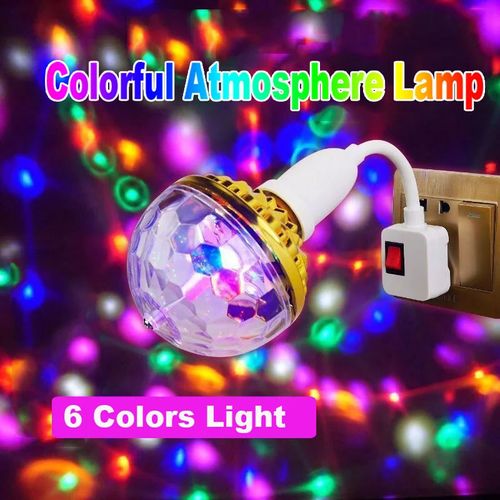 Lâmpada Bola Mágica LED Colorida E27, Luz Rotativa para Palco, KTV e Bar, Efeito Laser e Piscante, Cor Dourada