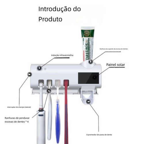 Suporte de Escova Dental Inteligente com Esterilização por UV, Multifuncional, Parede, Instalação Sem Furos, Kit Completo