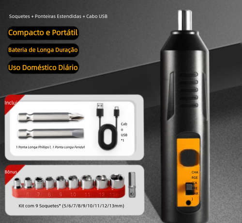 Chave de Fenda Elétrica Sem Fio Mini 3,6V, Bateria 2000mAh, Furadeira Multifuncional Doméstica com Brocas