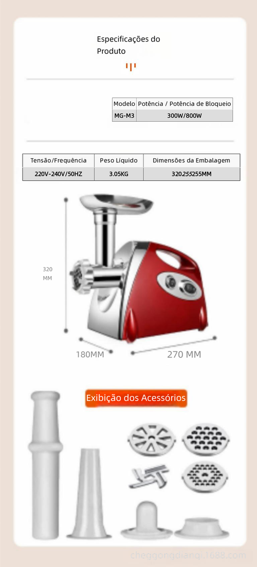 Moedor de carne elétrico multifuncional
