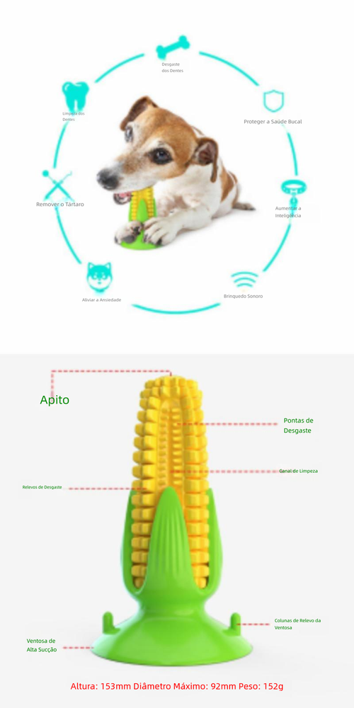 Brinquedo para Pets: Milho Sonoro, Mordedor para Limpeza Dental, Escova de Cachorro e Corda de Algodão em TPR, Ideal para Cães e Gatos
