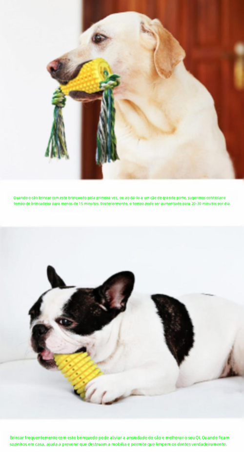 Brinquedo para Pets: Milho Sonoro, Mordedor para Limpeza Dental, Escova de Cachorro e Corda de Algodão em TPR, Ideal para Cães e Gatos