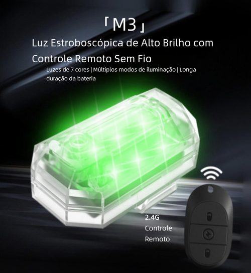 Luz Estroboscópica M3 LED Controlo Remoto, Luz de Voo Noturno para Drone, Moto, Carro e Bicicleta