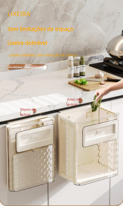 Lixeira de Parede para Cozinha, Dobrável, Recipiente para Resíduos Orgânicos, Armazenamento em Espaço Estreito, Fixação Adesiva sem Marcas, Ideal para Armários e Banheiros