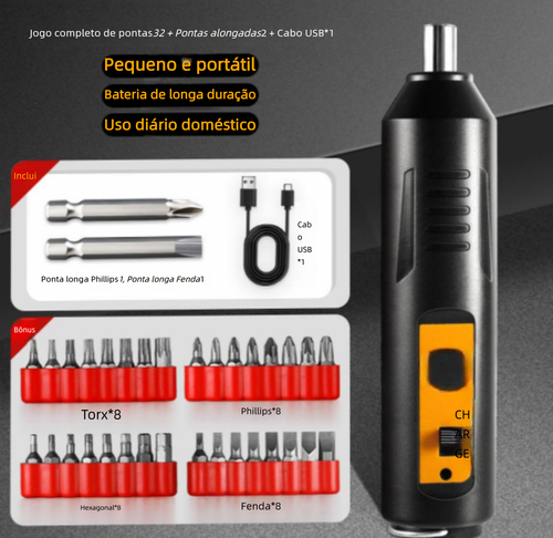 Chave de Fenda Elétrica Sem Fio Mini 3,6V, Bateria 2000mAh, Furadeira Multifuncional Doméstica com Brocas