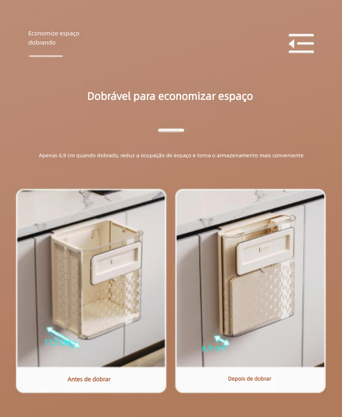Lixeira de Parede para Cozinha, Dobrável, Recipiente para Resíduos Orgânicos, Armazenamento em Espaço Estreito, Fixação Adesiva sem Marcas, Ideal para Armários e Banheiros