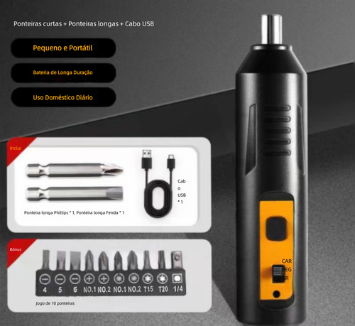 Chave de Fenda Elétrica Sem Fio Mini 3,6V, Bateria 2000mAh, Furadeira Multifuncional Doméstica com Brocas