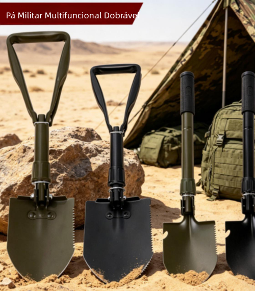 Pá militar dobrável portátil para jardinagem, pesca e emergência, equipamento de aventura ao ar livre