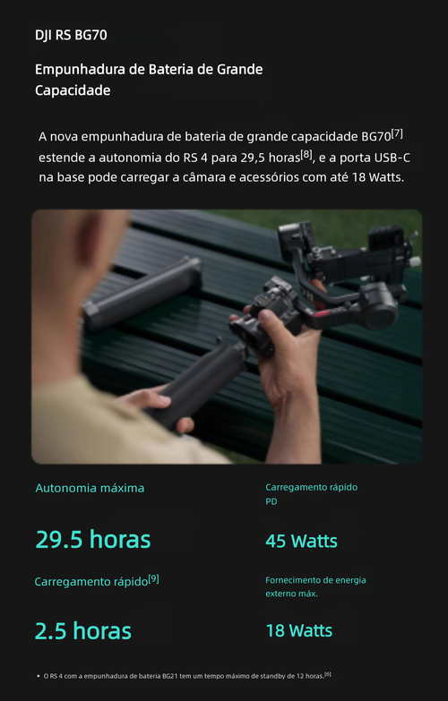 Estabilizador de câmera portátil DJI RS 4 Ronin, gimbal de três eixos com anti-vibração para gravação de imagens