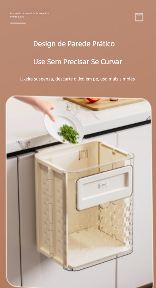 Lixeira de Parede para Cozinha, Dobrável, Recipiente para Resíduos Orgânicos, Armazenamento em Espaço Estreito, Fixação Adesiva sem Marcas, Ideal para Armários e Banheiros