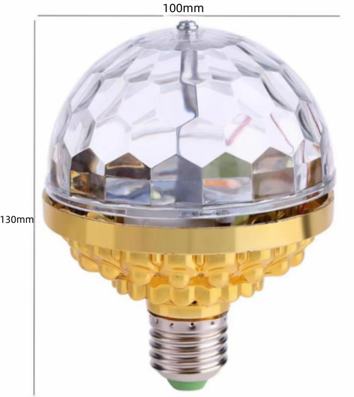 Lâmpada Bola Mágica LED Colorida E27, Luz Rotativa para Palco, KTV e Bar, Efeito Laser e Piscante, Cor Dourada