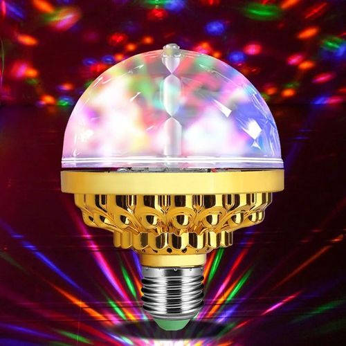 Lâmpada Bola Mágica LED Colorida E27, Luz Rotativa para Palco, KTV e Bar, Efeito Laser e Piscante, Cor Dourada