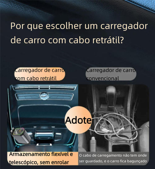 Carregador automóvel retrátil super rápido 4-em-1, com cabos retráteis anti-emaranhados, duas portas de carregamento, projeção de luz de estrelas no teto do carro, adaptador de carregamento rápido com LED de estrelas — sem aromaterapia, luz LED veicular.