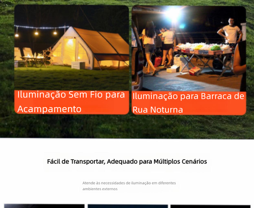 Luz Solar Portátil Multifuncional com Holofote Recarregável para Camping e Emergências