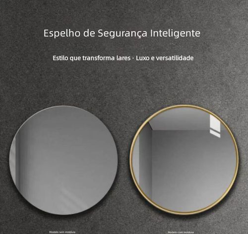 Espelho Redondo para Banheiro, Moldura em Alumínio, Instalação Sem Furo, Alta Definição, Parede
