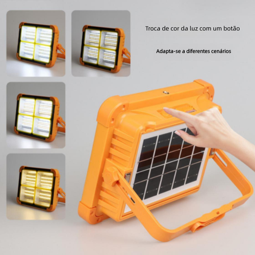 Luz Solar Portátil Multifuncional com Holofote Recarregável para Camping e Emergências