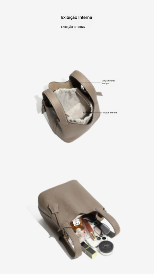Bolsa balde de couro genuíno