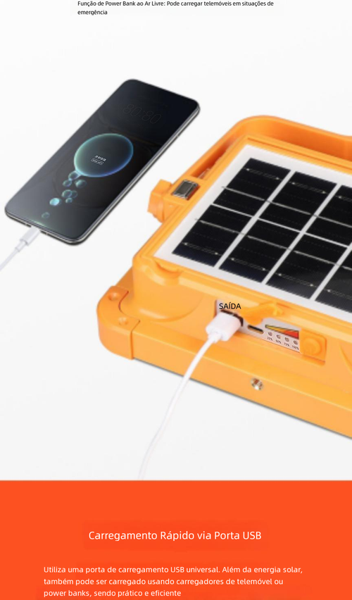 Luz Solar Portátil Multifuncional com Holofote Recarregável para Camping e Emergências