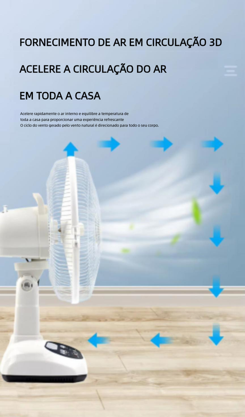 Ventilador solar com iluminação multifuncional para exterior e recarregável