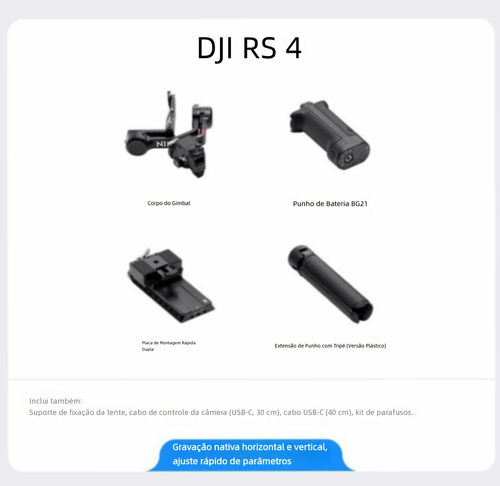 Estabilizador de câmera portátil DJI RS 4 Ronin, gimbal de três eixos com anti-vibração para gravação de imagens