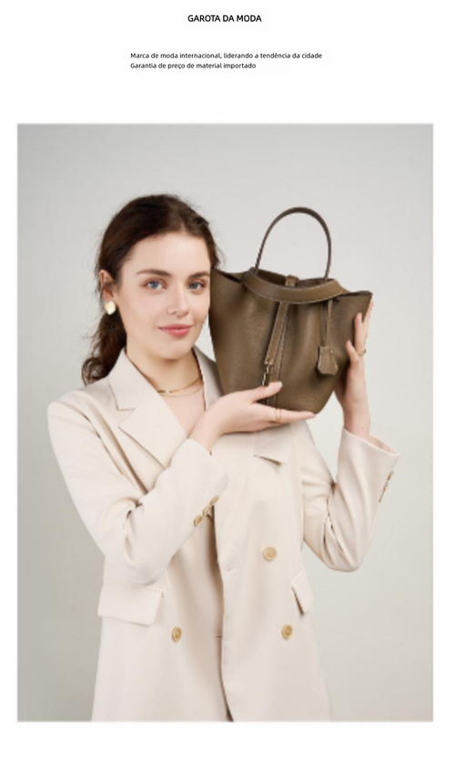 Bolsa balde de couro genuíno