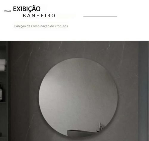 Espelho Redondo para Banheiro, Moldura em Alumínio, Instalação Sem Furo, Alta Definição, Parede