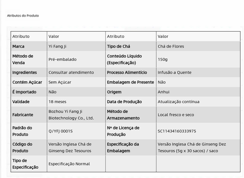 Chá Dez Tesouros com Ginseng