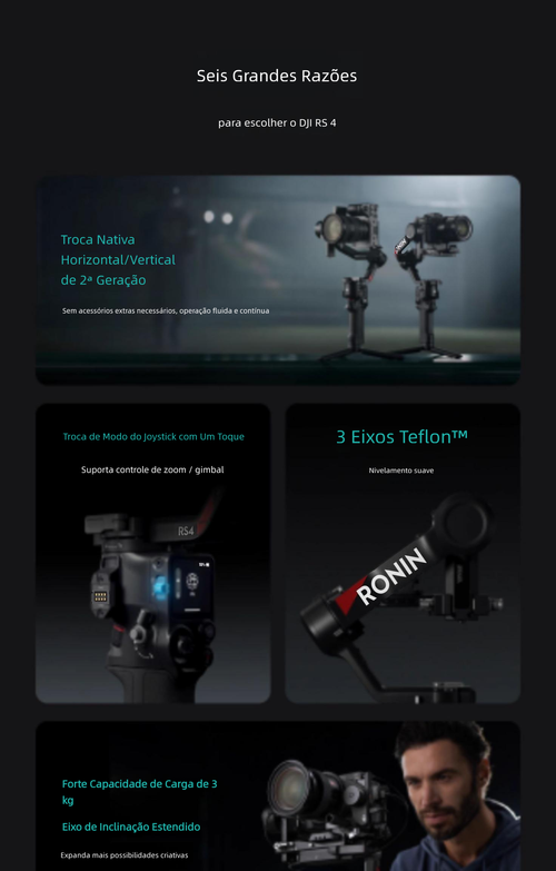 Estabilizador de câmera portátil DJI RS 4 Ronin, gimbal de três eixos com anti-vibração para gravação de imagens