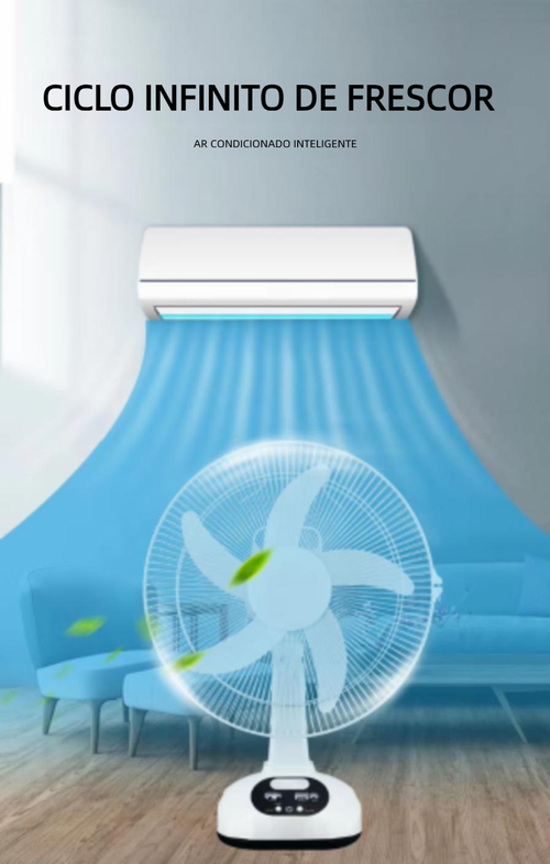 Ventilador solar com iluminação multifuncional para exterior e recarregável