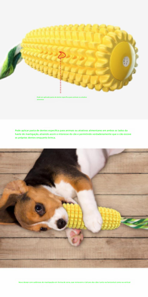 Brinquedo para Pets: Milho Sonoro, Mordedor para Limpeza Dental, Escova de Cachorro e Corda de Algodão em TPR, Ideal para Cães e Gatos