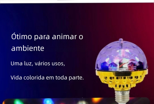 Lâmpada Bola Mágica LED Colorida E27, Luz Rotativa para Palco, KTV e Bar, Efeito Laser e Piscante, Cor Dourada