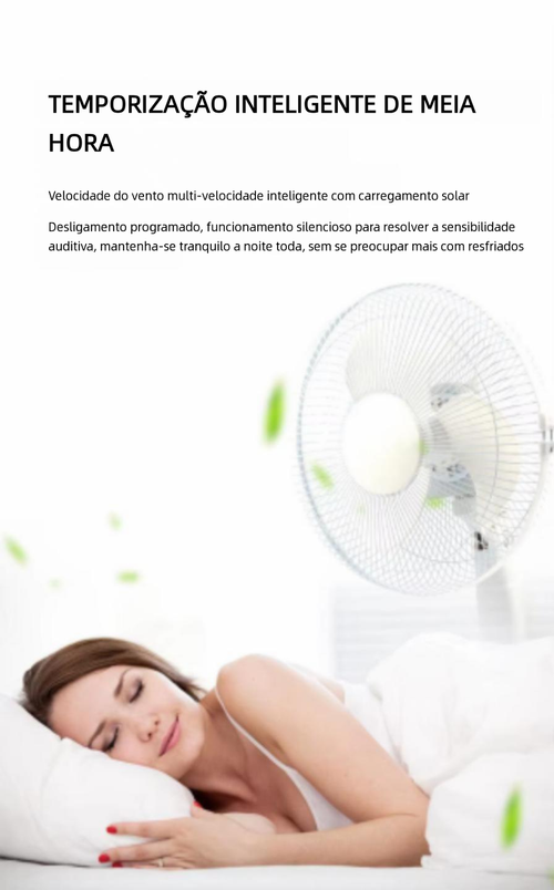 Ventilador solar com iluminação multifuncional para exterior e recarregável