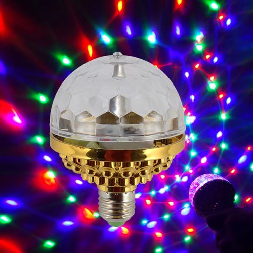Lâmpada Bola Mágica LED Colorida E27, Luz Rotativa para Palco, KTV e Bar, Efeito Laser e Piscante, Cor Dourada