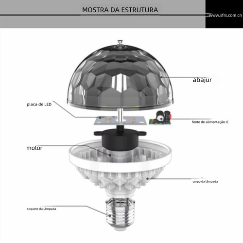 Lâmpada Bola Mágica LED Colorida E27, Luz Rotativa para Palco, KTV e Bar, Efeito Laser e Piscante, Cor Dourada