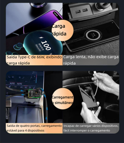 Carregador automóvel retrátil super rápido 4-em-1, com cabos retráteis anti-emaranhados, duas portas de carregamento, projeção de luz de estrelas no teto do carro, adaptador de carregamento rápido com LED de estrelas — sem aromaterapia, luz LED veicular.