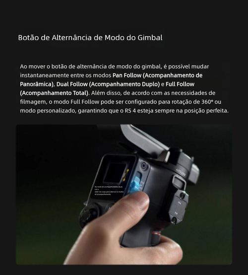 Estabilizador de câmera portátil DJI RS 4 Ronin, gimbal de três eixos com anti-vibração para gravação de imagens