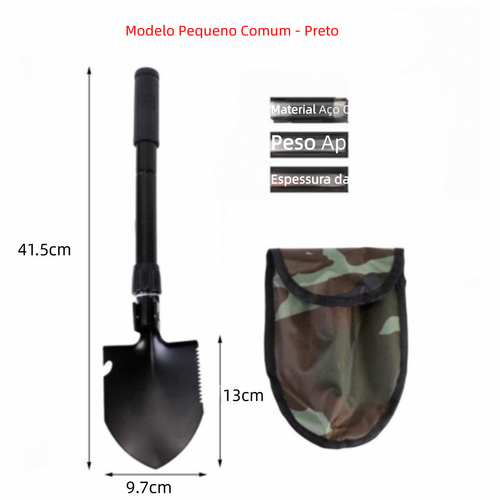 Pá militar dobrável portátil para jardinagem, pesca e emergência, equipamento de aventura ao ar livre