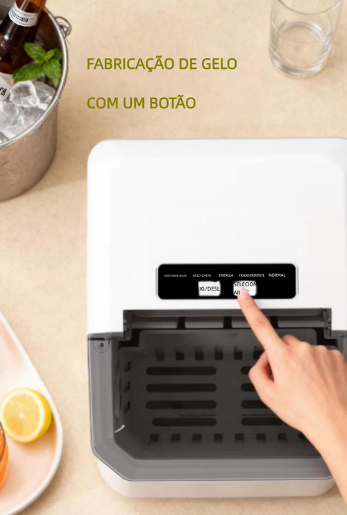 Máquina de gelo automática doméstica em aço inoxidável, produz gelo em bala e esférico, funcionamento contínuo 24 horas