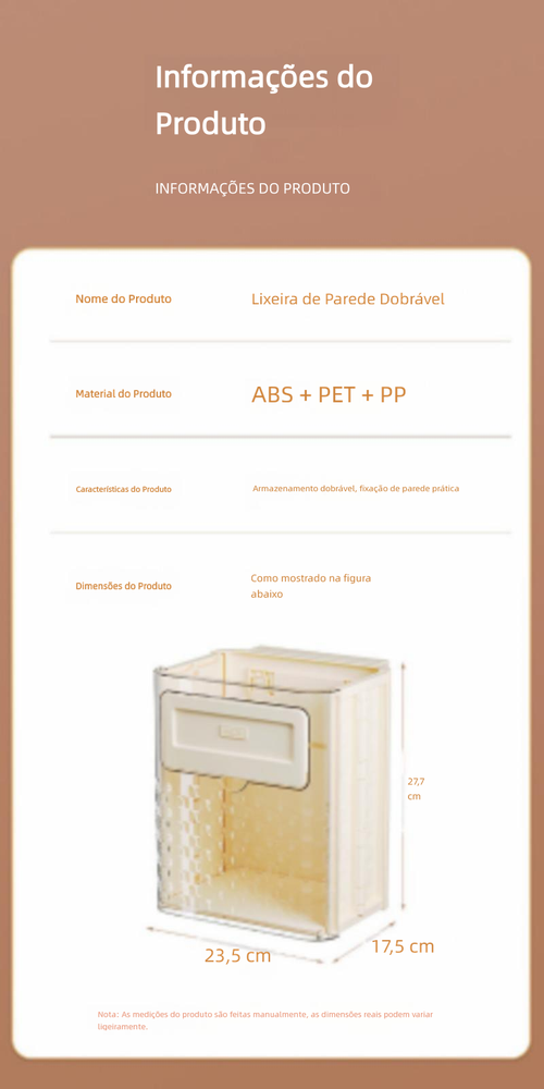Lixeira de Parede para Cozinha, Dobrável, Recipiente para Resíduos Orgânicos, Armazenamento em Espaço Estreito, Fixação Adesiva sem Marcas, Ideal para Armários e Banheiros