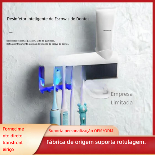 Suporte de Escova Dental Inteligente com Esterilização por UV, Multifuncional, Parede, Instalação Sem Furos, Kit Completo