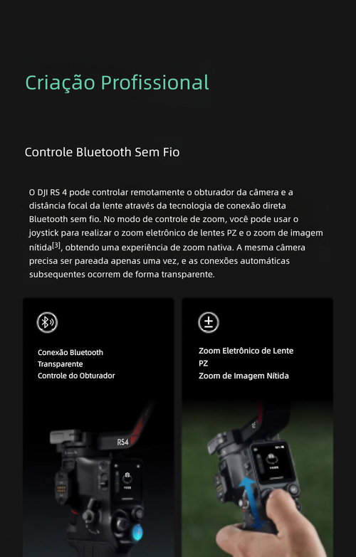 Estabilizador de câmera portátil DJI RS 4 Ronin, gimbal de três eixos com anti-vibração para gravação de imagens