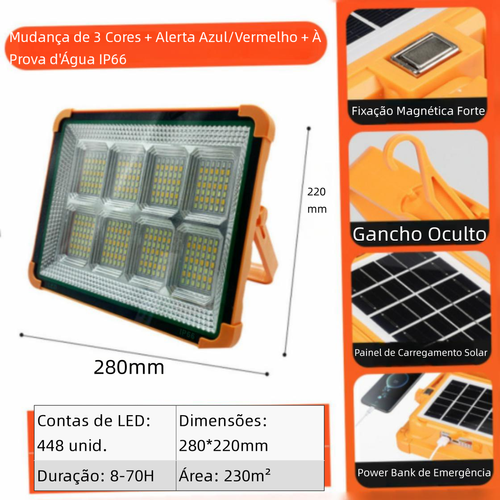 Luz Solar Portátil Multifuncional com Holofote Recarregável para Camping e Emergências