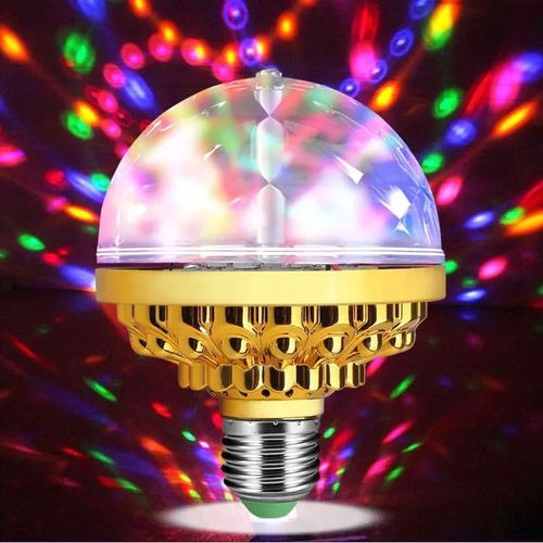 Lâmpada Bola Mágica LED Colorida E27, Luz Rotativa para Palco, KTV e Bar, Efeito Laser e Piscante, Cor Dourada